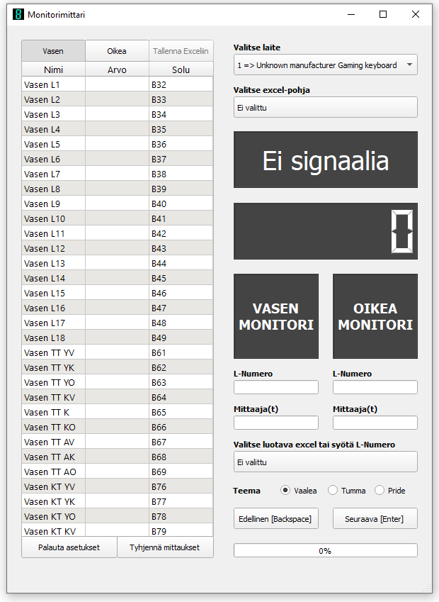 Screenshot of the Monitorimittari interface